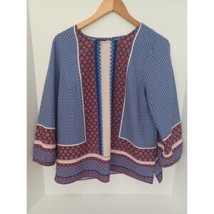 TALBOTS WOMAN Nohi Blouse Size‎ L Lightweight 3/4 Sleeve Flowy Womens Round Neck